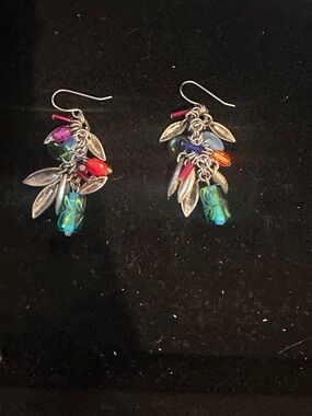 Colorful Leaf Charm Dangle Earrings - Multicolor